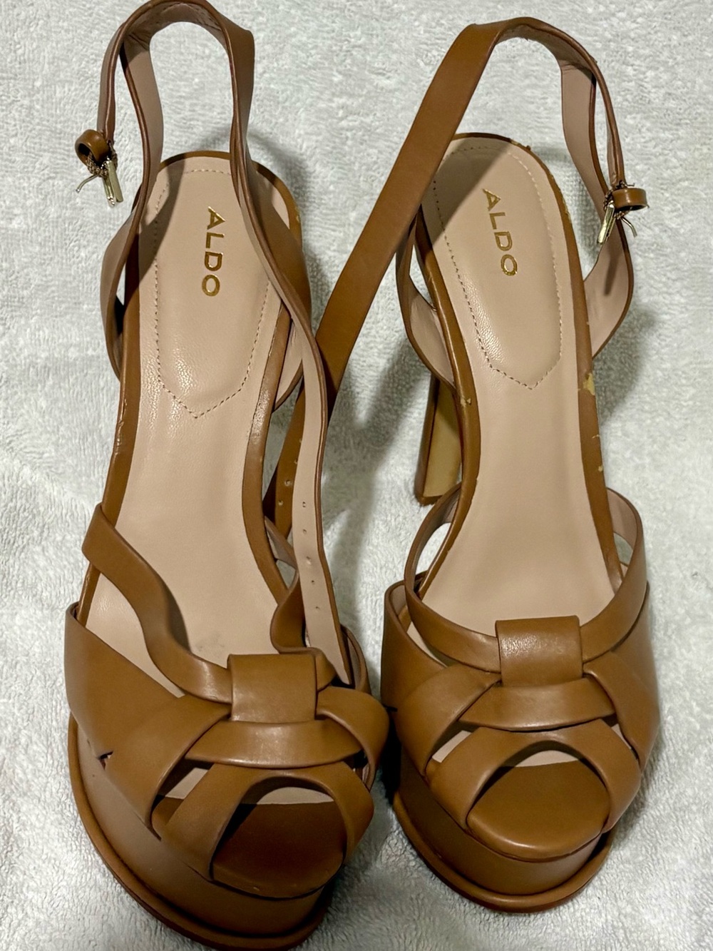 ALDO Brown Leather Woven Slingback Heels